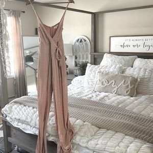 Dusty pink and white pant romper